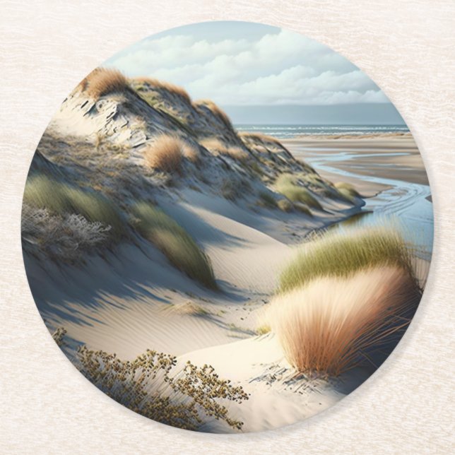 Golden Dunes Round Paper Coaster (Front)
