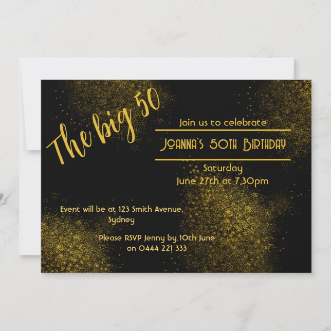 Golden Dust 50th Birthday Invitation (Front)