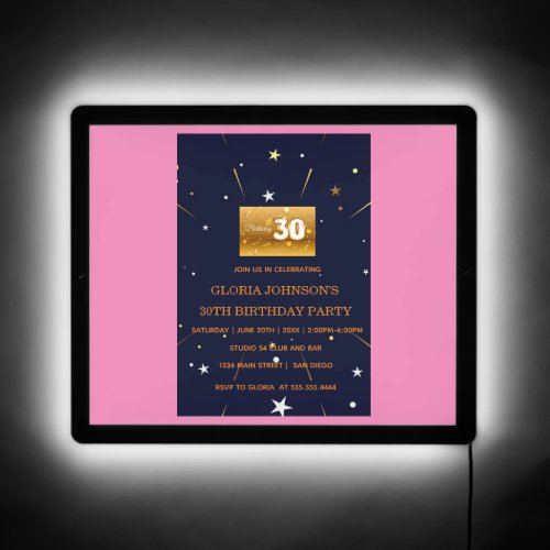 Golden dust elements Photo 30th birthday  LED Sign