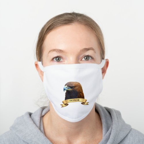 Golden eagle bird  golden ribbon with honor text white cotton face mask