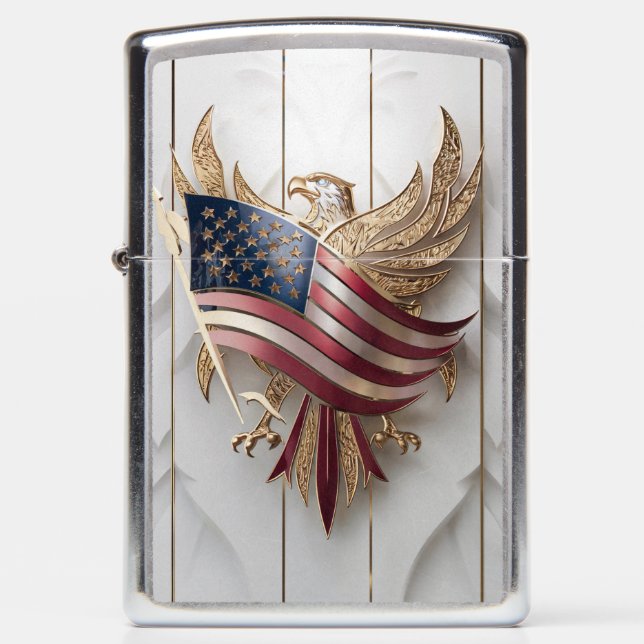 Golden Eagle Emblem with American Flag Zippo Lighter (Front)