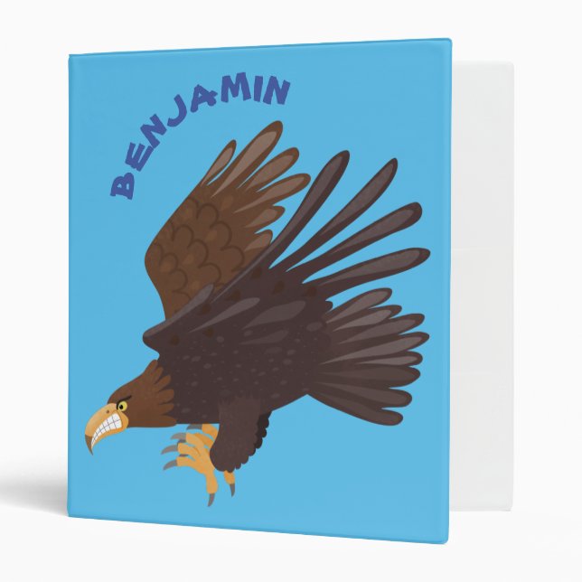 Golden eagle funny cartoon illustration 3 ring binder (Front/Inside)