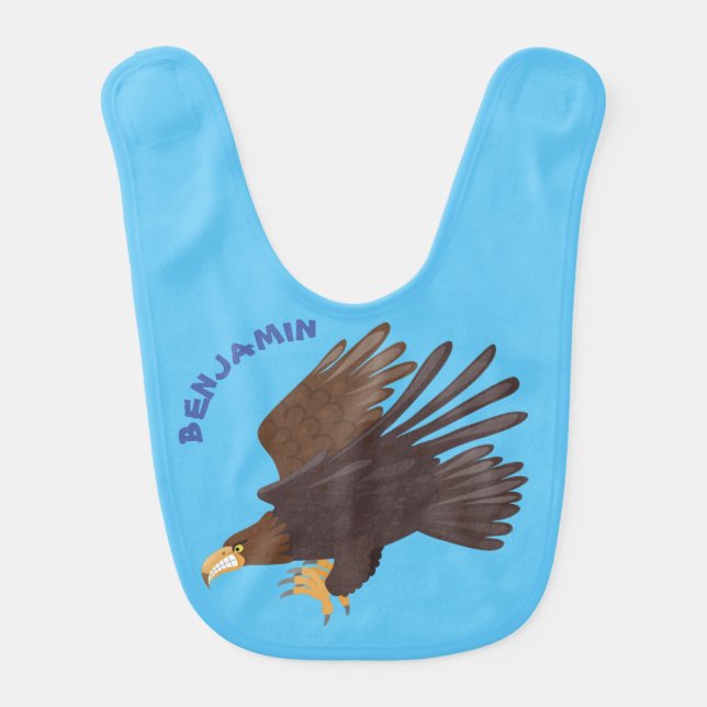 Golden eagle funny cartoon illustration baby bib (Front)