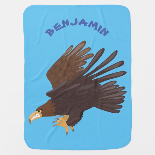 Golden eagle funny cartoon illustration baby blanket (Front)