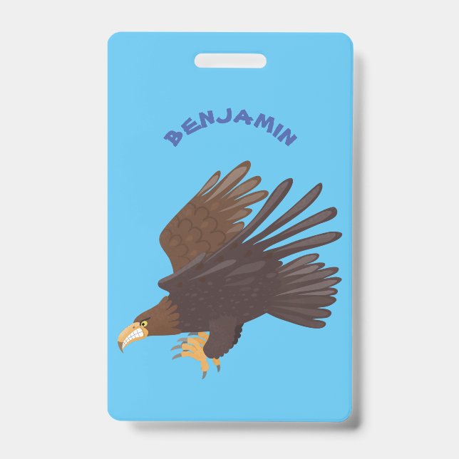 Golden eagle funny cartoon illustration badge (Front)