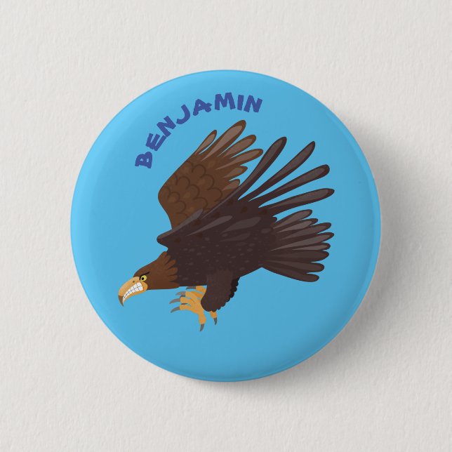 Golden eagle funny cartoon illustration button (Front)