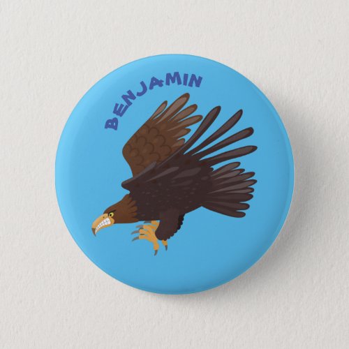 Golden eagle funny cartoon illustration button