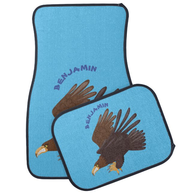 Golden eagle funny cartoon illustration  car floor mat (Set)