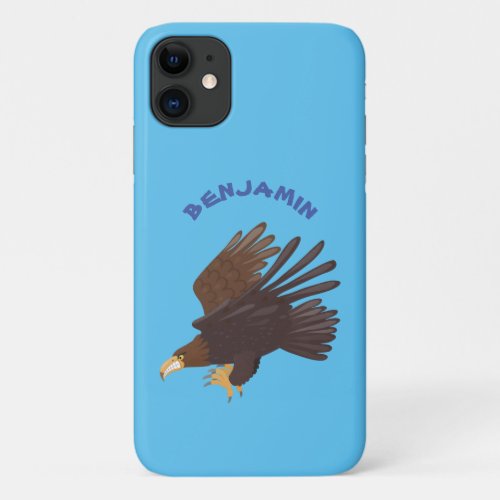 Golden eagle funny cartoon illustration iPhone 11 case