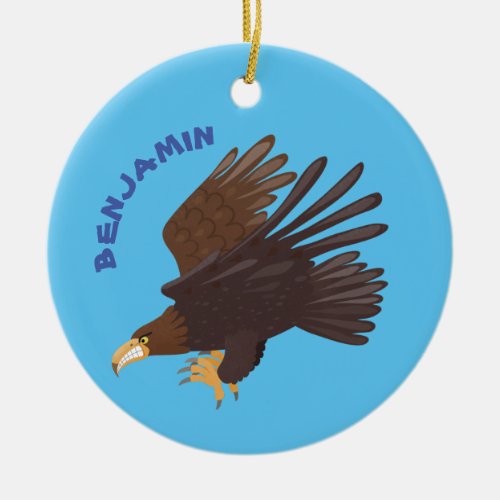 Golden eagle funny cartoon illustration ceramic ornament