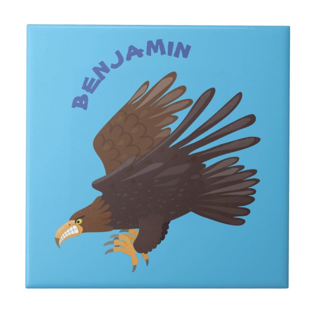 Golden eagle funny cartoon illustration ceramic tile (Front)