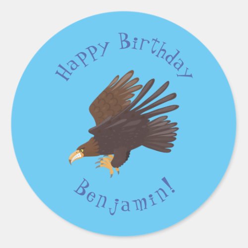 Golden eagle funny cartoon illustration classic round sticker