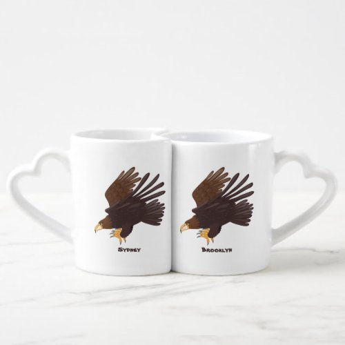 Golden eagle funny cartoon illustration coffee mug set