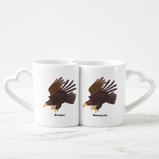 Golden eagle funny cartoon illustration coffee mug set (Back Nesting)