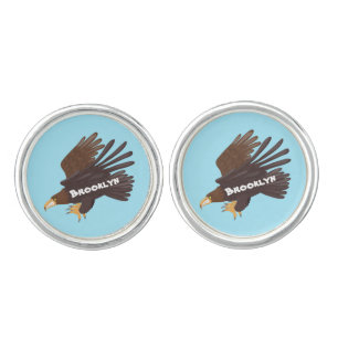 Golden eagle funny cartoon illustration cufflinks