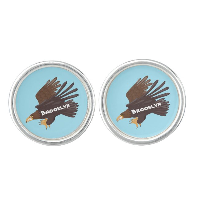 Golden eagle funny cartoon illustration cufflinks (Front)