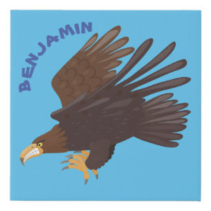 Golden eagle funny cartoon illustration faux canvas print