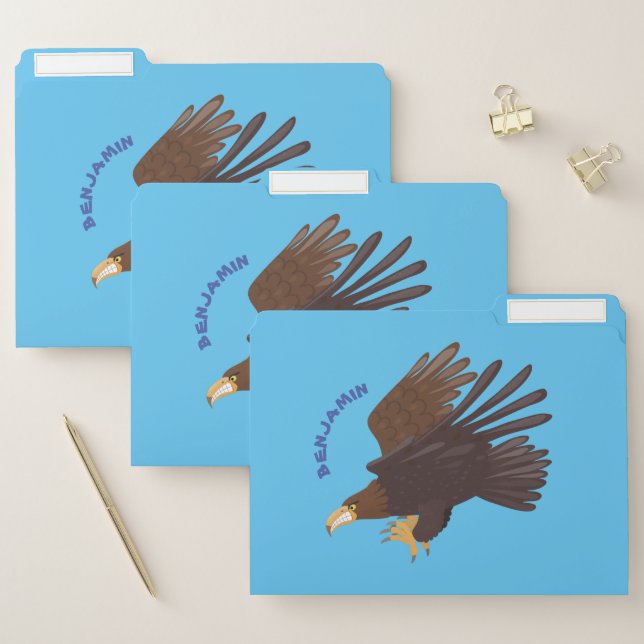 Golden eagle funny cartoon illustration file folder (Set)