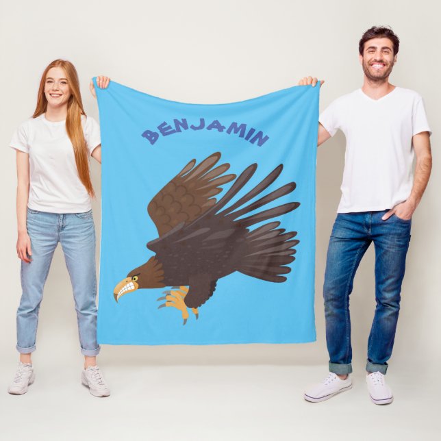 Golden eagle funny cartoon illustration fleece blanket (In Situ)
