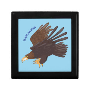Golden eagle funny cartoon illustration gift box