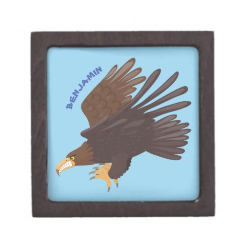 Golden eagle funny cartoon illustration gift box