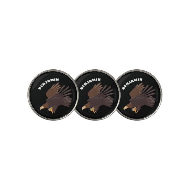 Golden eagle funny cartoon illustration golf ball marker (3 Up)
