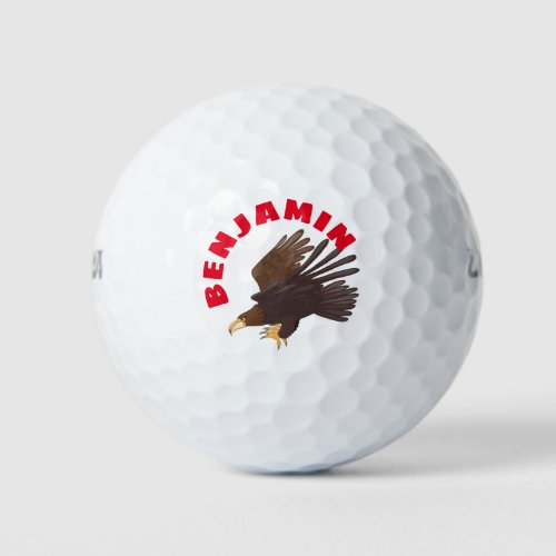 Golden eagle funny cartoon illustration golf balls