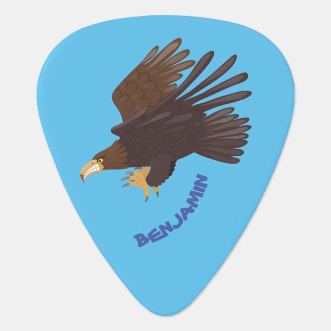 Golden eagle funny cartoon illustration guitar pick (Front)