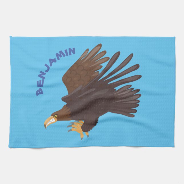 Golden eagle funny cartoon illustration kitchen towel (Horizontal)