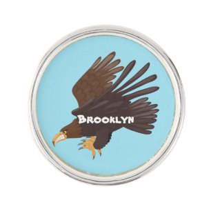 Golden eagle funny cartoon illustration lapel pin