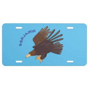 Golden eagle funny cartoon illustration license plate