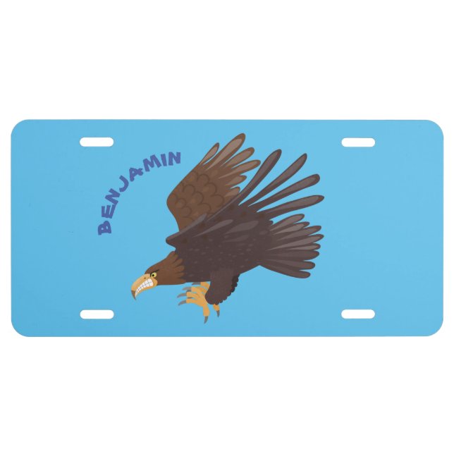 Golden eagle funny cartoon illustration license plate (Front)