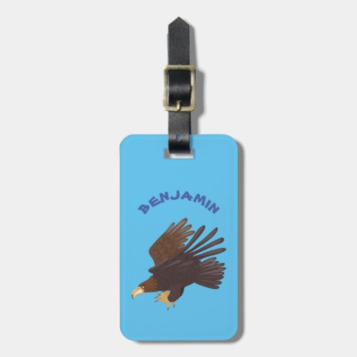 Golden eagle funny cartoon illustration luggage tag