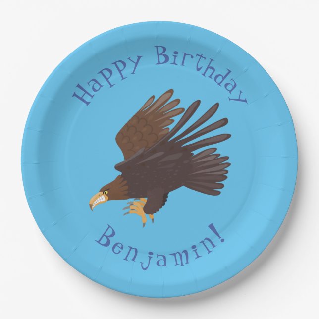 Golden eagle funny cartoon illustration paper plates (Front)