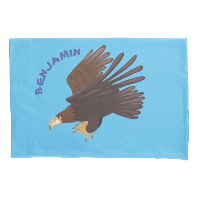 Golden eagle funny cartoon illustration pillow case (Front)