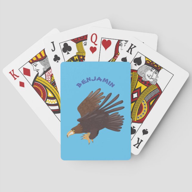 Golden eagle funny cartoon illustration poker cards (Back)