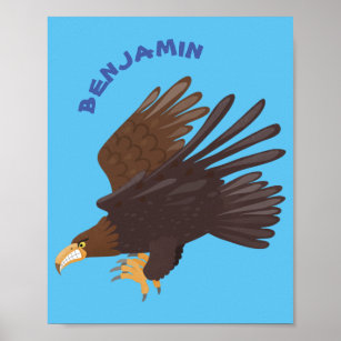Golden eagle funny cartoon illustration poster