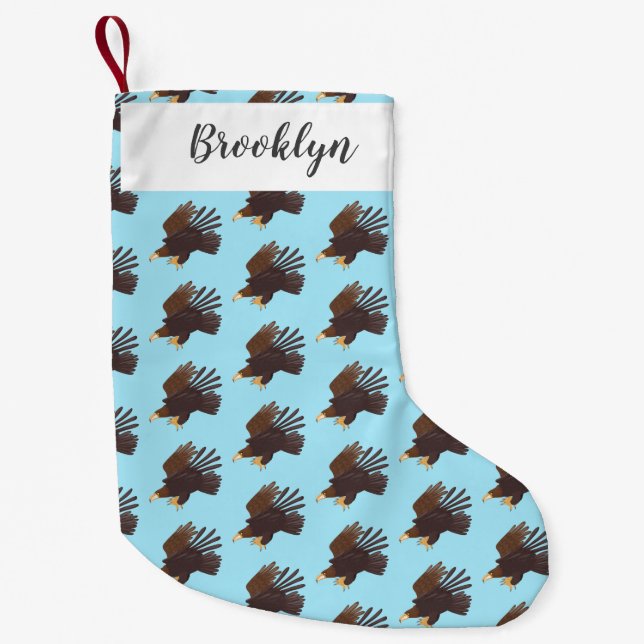 Golden eagle funny cartoon illustration small christmas stocking (Front)