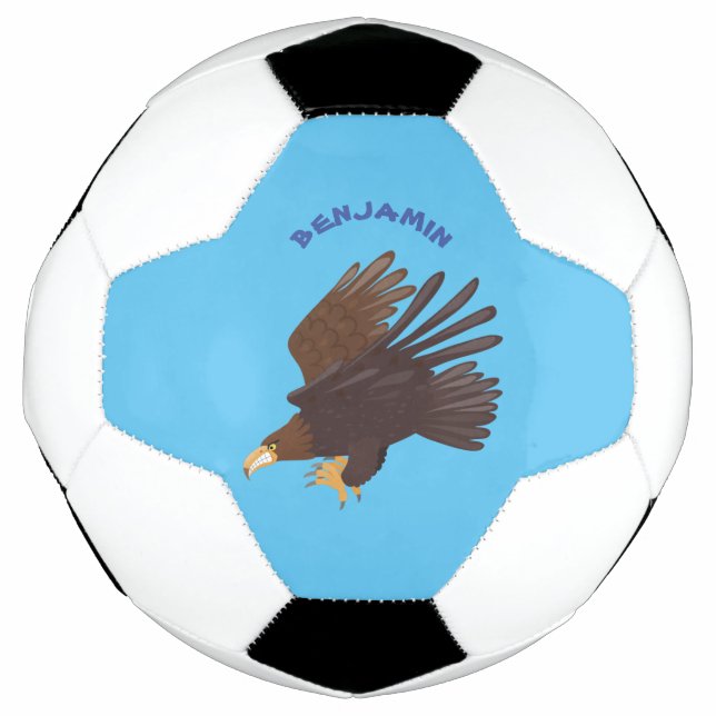 Golden eagle funny cartoon illustration soccer ball (Front)