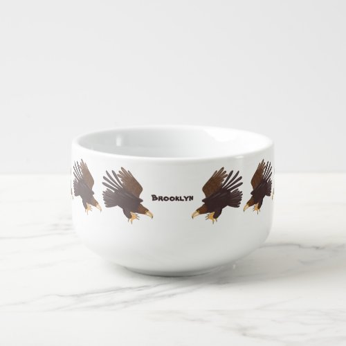 Golden eagle funny cartoon illustration soup mug