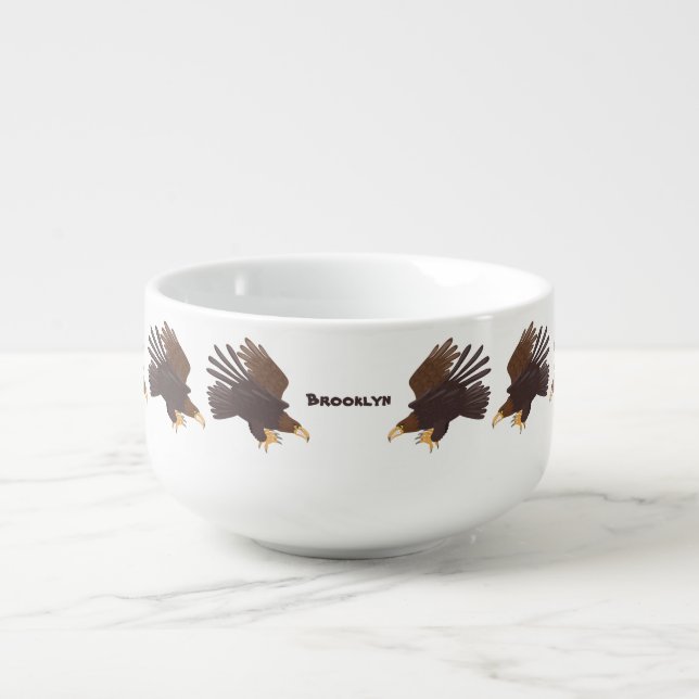 Golden eagle funny cartoon illustration soup mug (Front)