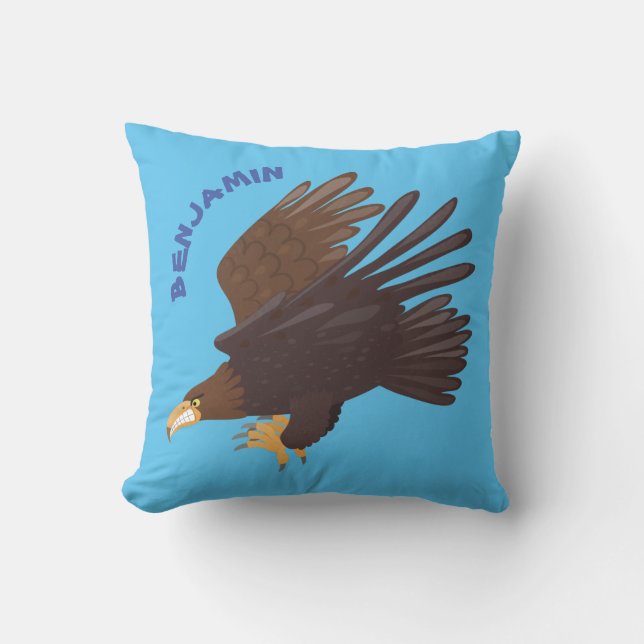 Golden eagle funny cartoon illustration throw pillow (Front)