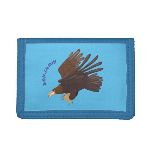 Golden eagle funny cartoon illustration trifold wallet