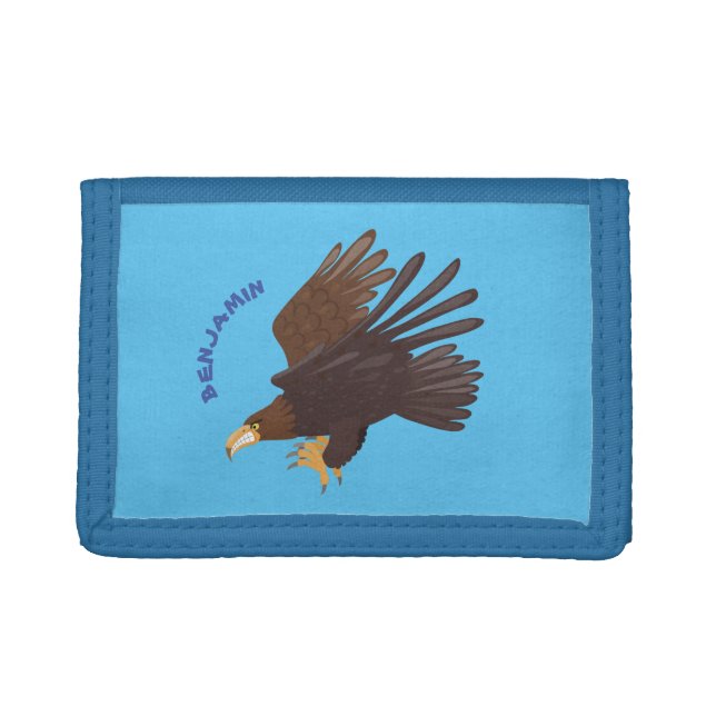 Golden eagle funny cartoon illustration trifold wallet (Front)