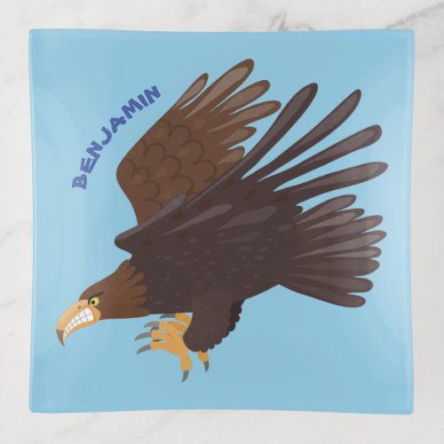 Golden eagle funny cartoon illustration trinket tray