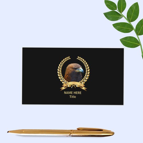 Golden Eagle  Gold Laurel Wreath on Black Business Card