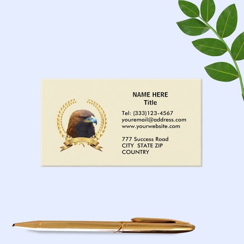 Golden Eagle  Gold Laurel Wreath on Light Beige Business Card