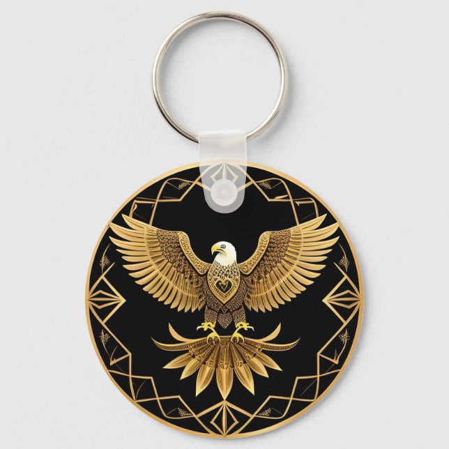 Golden Eagle on Geometric Mandala Keychain (Front)