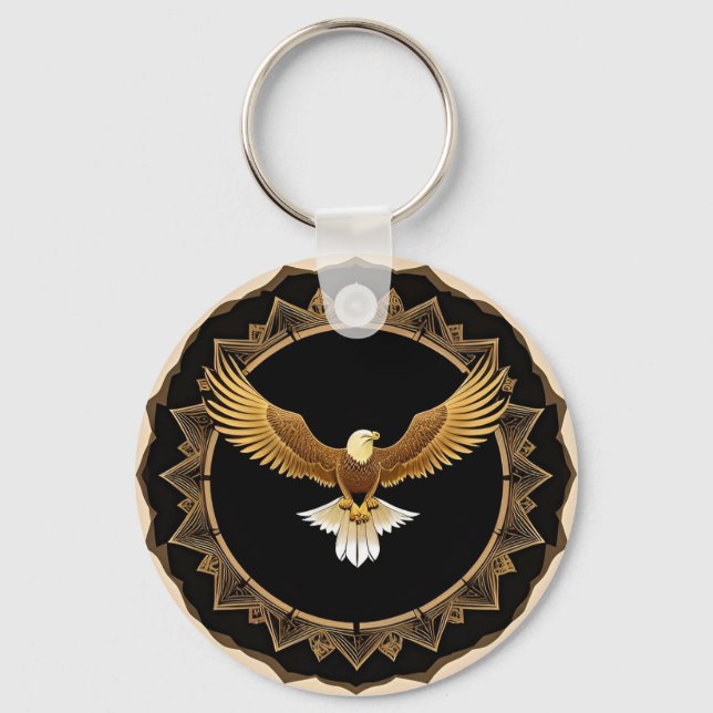 Golden Eagle on Geometric Mandala Keychain (Front)