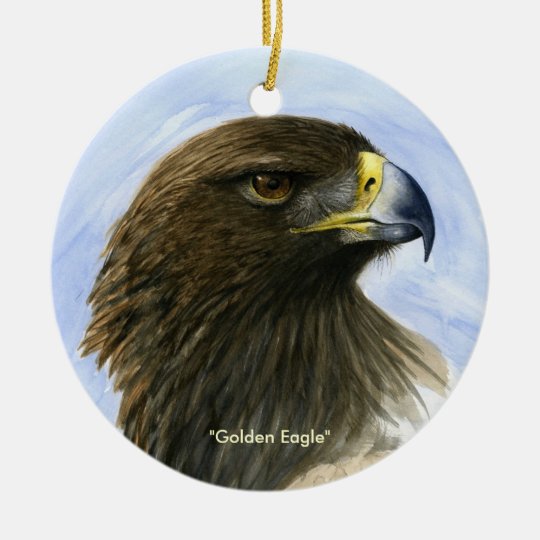 Golden Eagle Ornament Watercolor Painting Ceramic Ornament